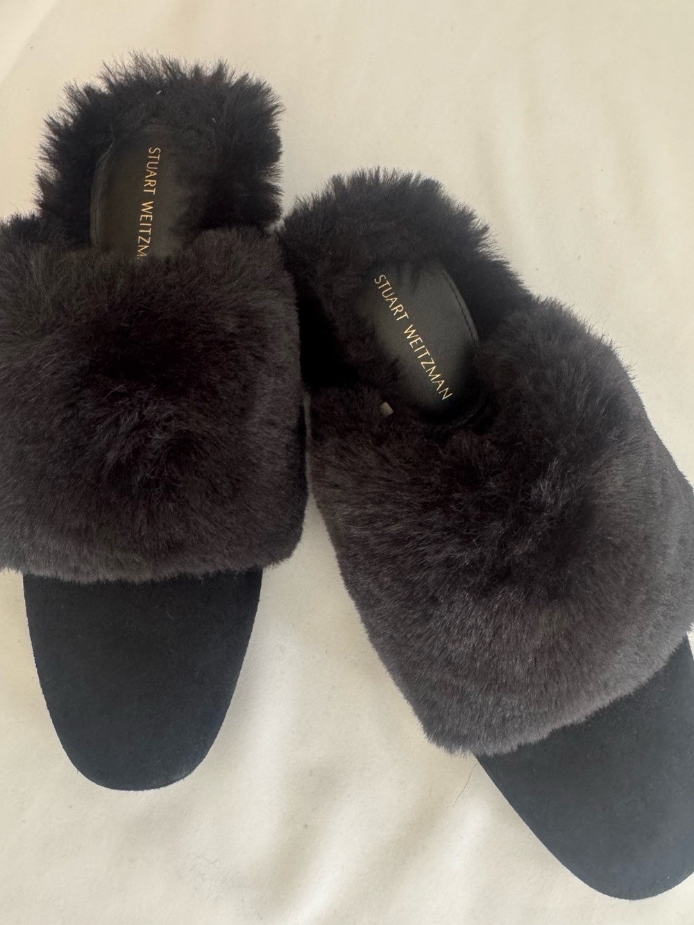 Stuart Weitzman $395 Edie Chill Faux Fur Trimmed Mule flat SIZE 6